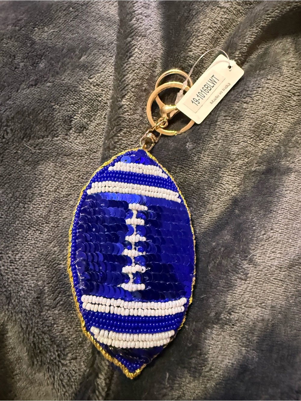 NWT Sequin & bead blue football keychain 🏈